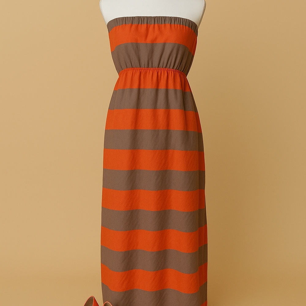 Striped Orange and Brown Maxi Dress
